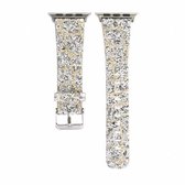 Voor Apple Watch 5 & 4 44mm / 3 & 2 & 1 42mm Glitter pailletten lederen vervangende band horlogeband (goud zilver)