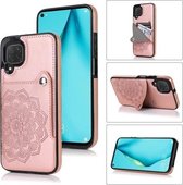 Voor Huawei P40 Lite reliëfpatroon PU + TPU beschermhoes met houder & portemonnee & kaartsleuven (rose goud)