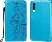 Voor Samsung Galaxy A50 Flower Vine Embossing Pattern Horizontale Flip Leather Case met Card Slot & Holder & Wallet & Lanyard (Blue)
