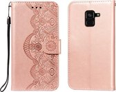 Voor Samsung Galaxy A8 (2018) Flower Vine Embossing Pattern Horizontale Flip Leather Case met Card Slot & Holder & Wallet & Lanyard (Rose Gold)