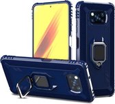 Voor Geschikt voor Xiaomi Poco X3 NFC koolstofvezel beschermhoes met 360 graden roterende ringhouder (blauw)