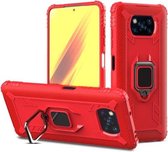 Voor Geschikt voor Xiaomi Poco X3 NFC koolstofvezel beschermhoes met 360 graden roterende ringhouder (rood)