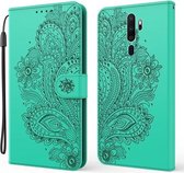 Voor OPPO A9 (2020) / A5 (2020) Pauw reliëfpatroon Horizontale flip lederen tas met houder & kaartsleuven & portemonnee & lanyard (groen)