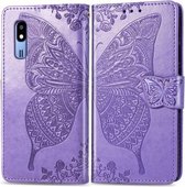 Vlinder Liefde Bloemen Embossing Horizontale Flip Leren Case Voor Samsung A2 Core met Houder & Kaartsleuven & Portemonnee & Lanyard (Lichtpaars)