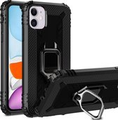 Voor iPhone 12/12 Pro koolstofvezel beschermhoes met 360 graden roterende ringhouder (zwart)