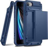 Voor iPhone 7 Plus / 8 Plus PC + TPU schokbestendig Heavy Duty Armor beschermhoes met dia Multi-kaartsleuf (donkerblauw)