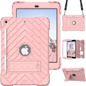 Schokbestendige Rhombus Robot pc + siliconen beschermhoes met houder en schouderriem voor iPad 10.2 (2020) / (2019) (roségoud)