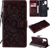 Voor OnePlus Nord N100 Sun Embossing Pattern Horizontale Flip lederen hoes met kaartsleuf & houder & portemonnee & lanyard (bruin)