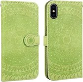 Voor iPhone X / XS Geperst drukpatroon Horizontale flip PU lederen tas, met houder & kaartsleuven & portemonnee & & lanyard (groen)