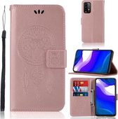 Voor Xiaomi Redmi Note 9 4G Windgong Uil Embossing Patroon Horizontale Flip Leren Case met Houder & Kaartsleuven & Portemonnee (Rose Goud)