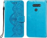 Voor LG K50S Flower Vine Embossing Pattern Horizontale Flip Leather Case met Card Slot & Holder & Wallet & Lanyard (Blue)