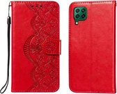 Voor Huawei P40 Lite / nova 6 SE Flower Vine Embossing Pattern Horizontale Flip Leather Case met Card Slot & Holder & Wallet & Lanyard (Red)