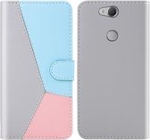 Voor Sony Xperia XA2 Tricolor Stitching Horizontale Flip TPU + PU lederen tas met houder & kaartsleuven en portemonnee (grijs)