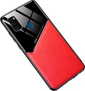 Voor Samsung Galaxy M30s All-inclusive lederen + organische glazen beschermhoes met metalen ijzeren plaat (rood)