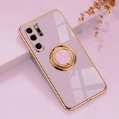 Voor Huawei P30 Pro 6D Galvaniseren Volledige dekking Siliconen beschermhoes met magnetische ringhouder (lichtpaars)