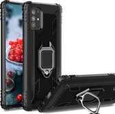 Voor Samsung Galaxy A71 (5G) koolstofvezel beschermhoes met 360 graden roterende ringhouder (zwart)