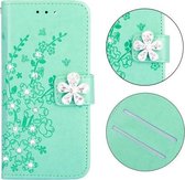 Voor Galaxy A8 (2018) Plum Blossom Pattern Diamond Encrusted Leather Case met houder & kaartsleuven & portemonnee (groen)