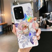 Voor Galaxy S20 Kleurrijke Laser Bloem Serie IMD TPU Mobiele Telefoon Case met Ring Steentjes Houder (Begonia Bloemen KC2)