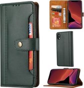Kalfsstructuur dubbele vouwsluiting horizontale flip lederen tas met fotolijst & houder & kaartsleuven & portemonnee voor iPhone XR (groen)