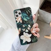 Dubbelzijdige film IMD schokbestendige TPU beschermhoes met houder voor iPhone 11 Pro Max (groene magnolia)