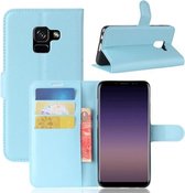 Voor Galaxy A8 (2018) Litchi Texture Horizontale Flip lederen tas met houder & kaartsleuven & portemonnee (blauw)