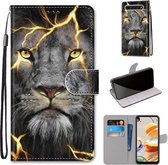 Voor LG K61 Gekleurde Tekening Cross Textuur Horizontale Flip PU Lederen Case met Houder & Kaartsleuven & Portemonnee & Lanyard (Fission Lion)