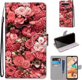 Voor LG K41S / K51S Gekleurde Tekening Cross Textuur Horizontale Flip PU Lederen Case met Houder & Kaartsleuven & Portemonnee & Lanyard (Pink Rose Garden)