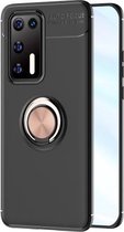 Voor Huawei P40 metalen ringhouder 360 graden roterende TPU-hoes (zwart + roségoud)