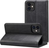 Kalfsstructuur horizontale flip lederen tas met houder & kaartsleuven & portemonnee voor iPhone 12 mini (zwart)