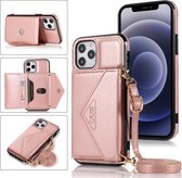 Multifunctionele cross-body kaartentas TPU + PU-achterklep met houder & kaartsleuf & portemonnee voor iPhone 12/12 Pro (roségoud)