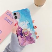 Voor iPhone 12 Pro Max Ocean Wave Coral IMD TPU Smooth Marble mobiele telefoon beschermhoes met ring metalen strass houder (paars SZ5)