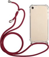 Vierhoekige schokbestendige transparante TPU-beschermhoes met lanyard voor iPhone SE 2020/8/7 (rood)