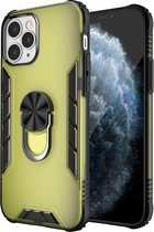 Voor iPhone 12/12 Pro Magnetische matte pc + matte TPU schokbestendige hoes met ringhouder (olijfgeel)