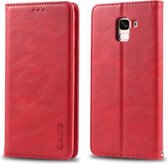 Voor Galaxy J6 Plus AZNS Retro textuur magnetische horizontale flip PU lederen tas met houder & kaartsleuven en fotolijst (rood)