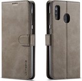 Voor Galaxy A60 LC.IMEEKE horizontale lederen flip-hoes met kalfsleer, met houder en kaartsleuven en portemonnee (grijs)
