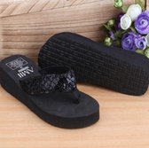 Pailletten slippers met sleehak en slippers, maat: 38 (pailletten zwart)