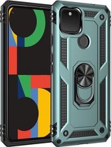 Voor Google Pixel 5 XL schokbestendige TPU + pc-beschermhoes met 360 graden roterende houder (groen)