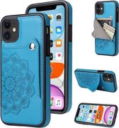 Reliëfpatroon PU + TPU beschermhoes met houder & portemonnee & kaartsleuven voor iPhone 11 Pro (blauw)