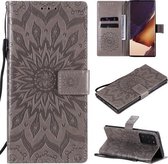 Voor Samsung Galaxy Note20 Ultra 5G Zon Embossing Patroon Horizontale Flip Leren Case met Kaartsleuf & Houder & Portemonnee & Lanyard (Grijs)