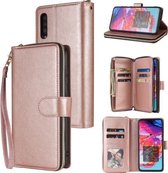 Voor Samsung Galaxy A70 Rits Portemonnee Tas Horizontale Flip PU Lederen Case met Houder & 9 Kaartsleuven & Portemonnee & Lanyard & Fotolijst (Rose Goud)
