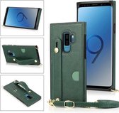 Voor Samsung Galaxy S9 Plus polsband PU + TPU schokbestendig beschermhoes met crossbody lanyard & houder & kaartsleuf (groen)