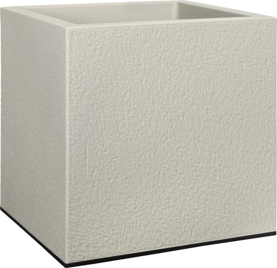 Elho Vivo Structure Finish Vierkant Wielen 40 - Plantenbak voor Binnen & Buiten - Gemaakt van Gereycled Plastic - L 39 x W 39 x H 41 cm - Warm Grijs