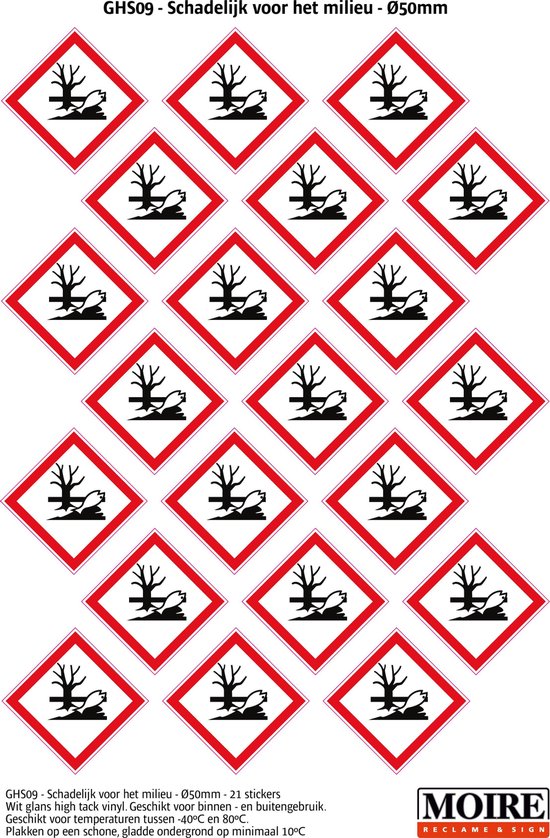Pictogram sticker 75 stuks GHS09 - Milieugevaarlijke stoffen - 50 x 50 mm - 15 stickers op 1 vel