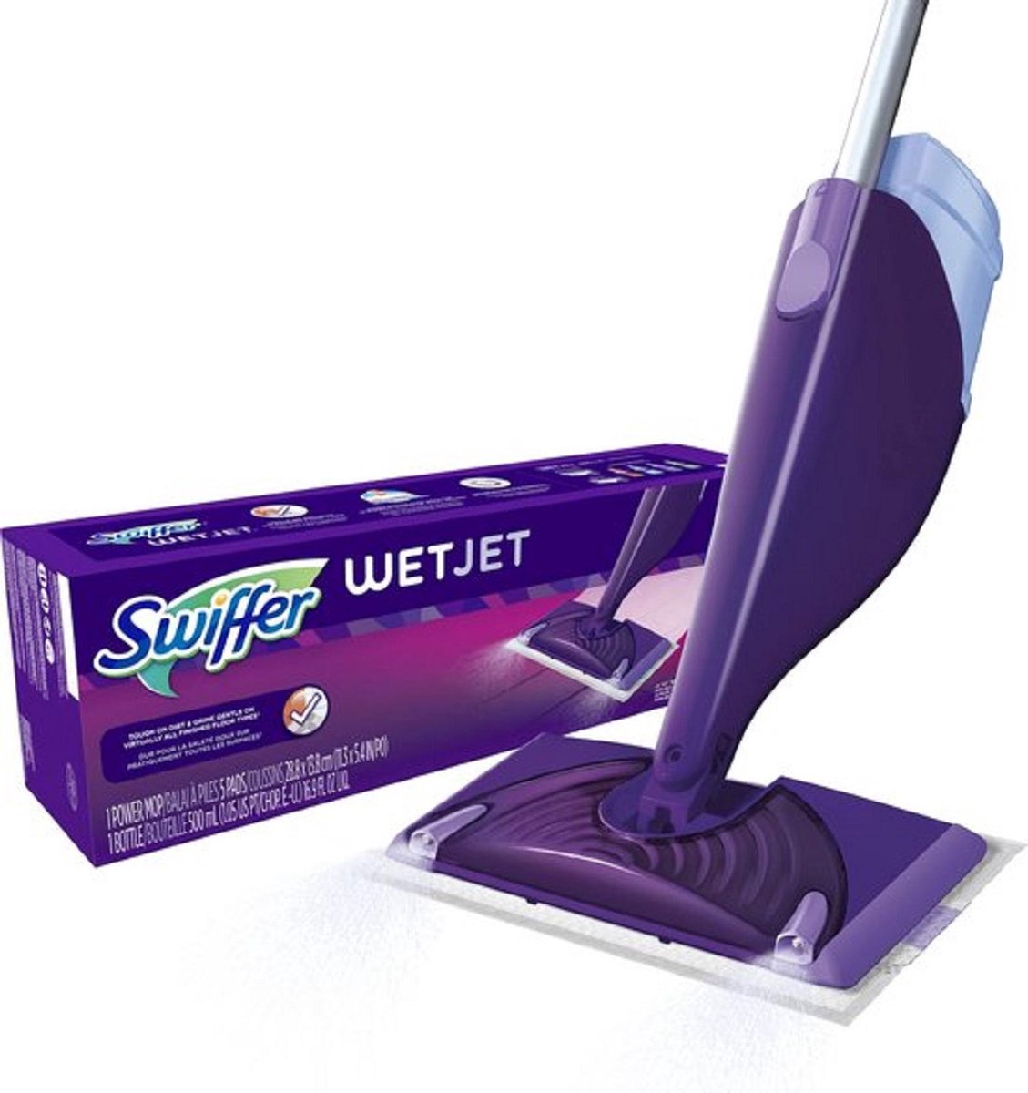 Swiffer WetJet Starter Kit - Système de nettoyage tout-en-un - Comprend  liquide + 4