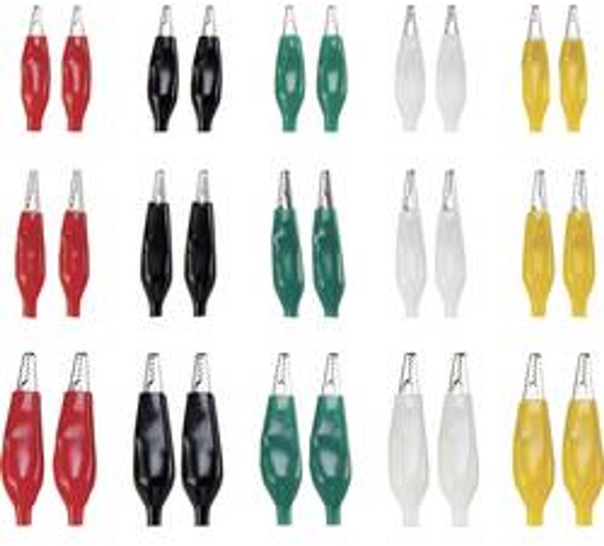 TRU COMPONENTS 93038C196 Krokodillenklemmen-set Zwart, Rood, Wit, Groen, Geel 30 stuk(s)