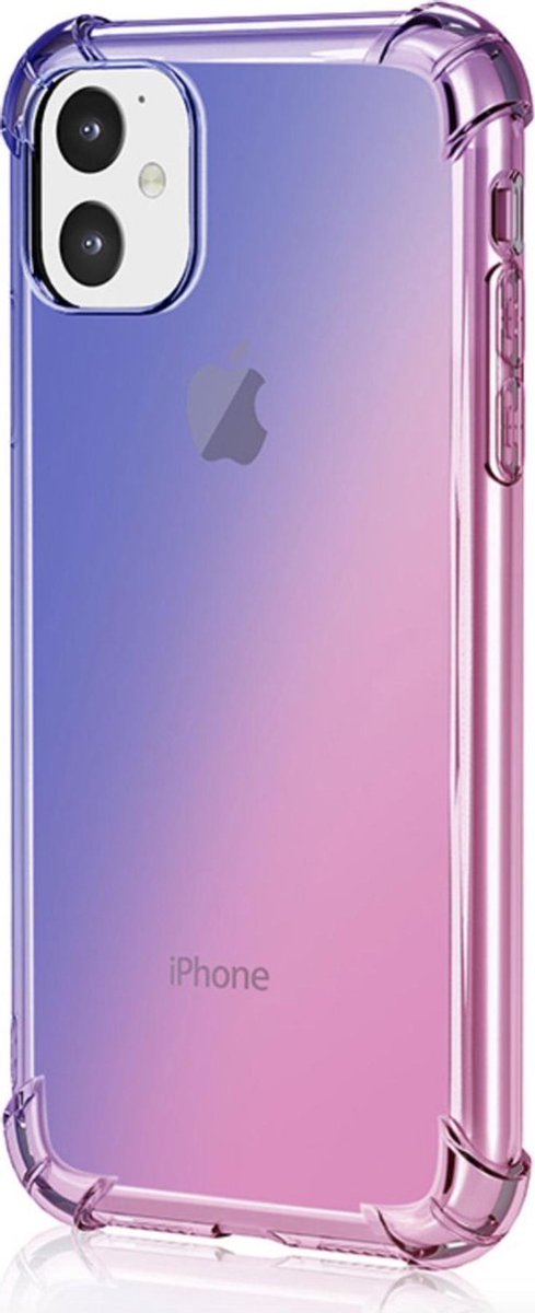 Geschikt voor Apple iPhone 12 Pro Backcover - Roze / Blauw - Shockproof TPU hoesje
