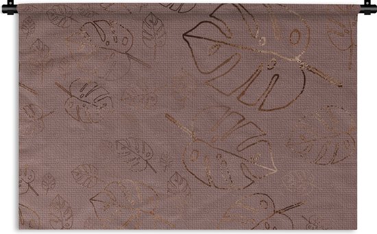 Wandkleed Luxe patroon - Luxe patroon met bronzen bladeren op een rood met paarse achtergrond Wandkleed katoen 60x40 cm - Wandtapijt met foto