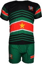 Suriname Techno Style Voetbal Tenue Set T-Shirt + Broek Zwart / Groen