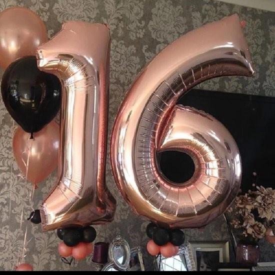 Folie Ballonnen Cijfer 16 Jaar Rosé Goud Verjaardag - Sweet Sixteen - Merkloos
