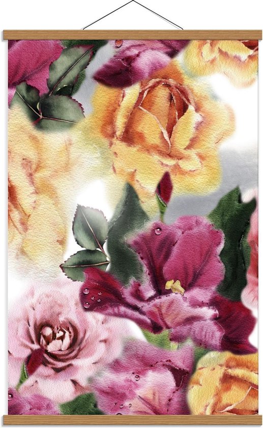 Schoolplaat – Geverfd Schilderij van Mooie Bloemen - 60x90cm Foto op Textielposter (Wanddecoratie op Schoolplaat)